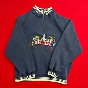 VTG LOONEY TUNES L 1/4 ZIP PULLOVER 1998 WARNER BROS STUDIO STORE SWEATSHIRT